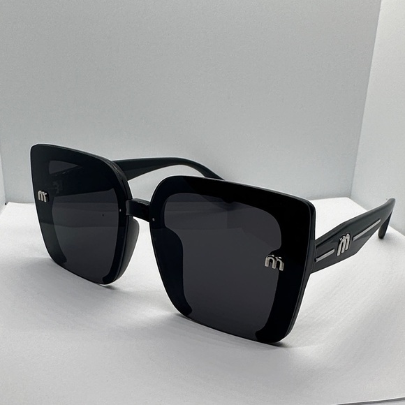 Oversized Black Square Sunglasses Silver M Logo UV Protection Chic Trendy Shades
